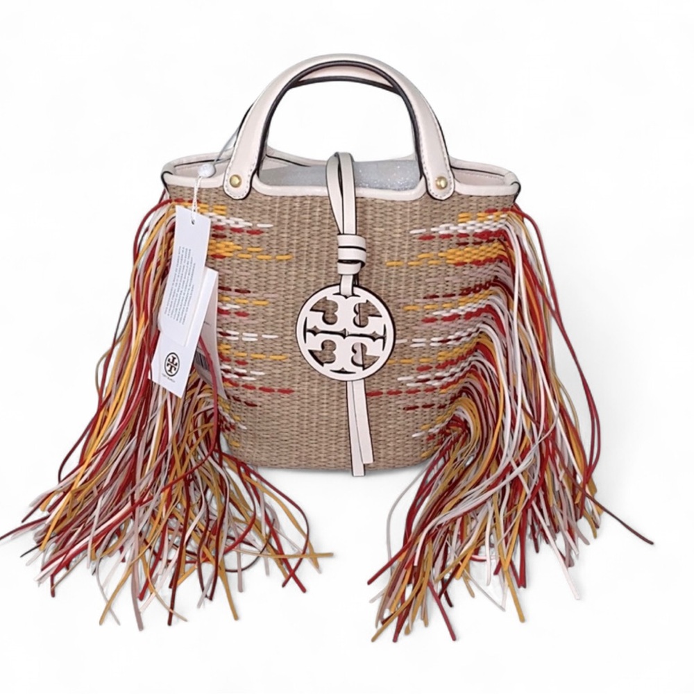 Tory Burch Woven Miller Fringe Mini Bucket Bag NWT